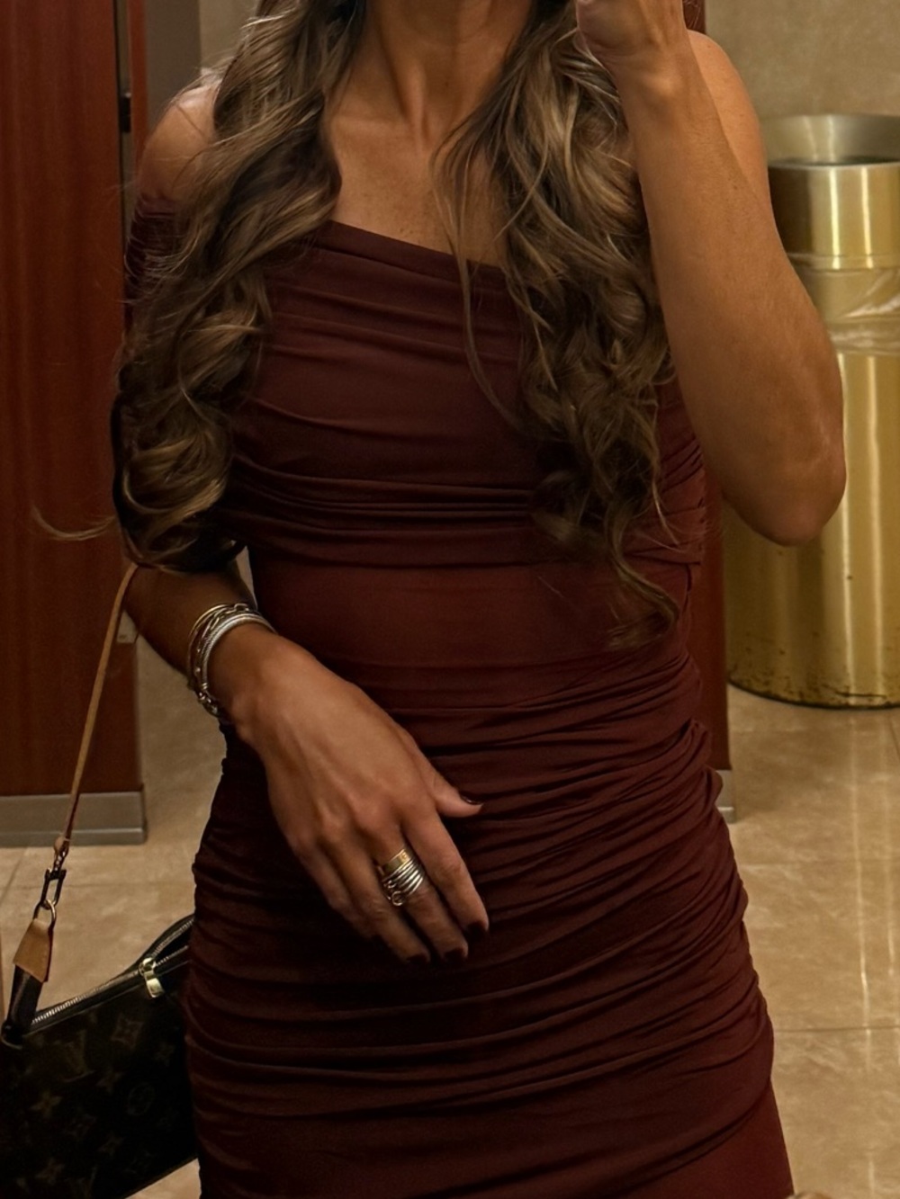 Meshki Dallas One Shoulder Mesh Maxi Dress - Burgundy